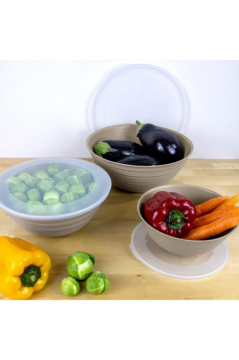 Flora 3 Boy Kapaklı Yuvarlak Kase, Çok Amaçlı Erzak Gıda Saklama Kabı 3’lü Set (3lt, 2lt, 1lt)