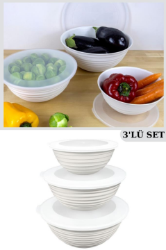 Flora 3 Boy Kapaklı Yuvarlak Kase, Çok Amaçlı Erzak Gıda Saklama Kabı 3’lü Set (3lt, 2lt, 1lt)