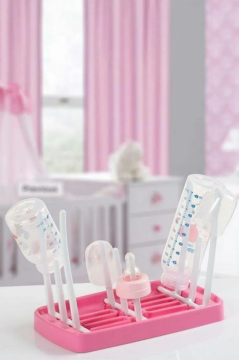 Flora Katlanabilir Biberon Kurutucu, Pratik Biberon Mama Kabı Temizleme Kurutma Standı Pembe