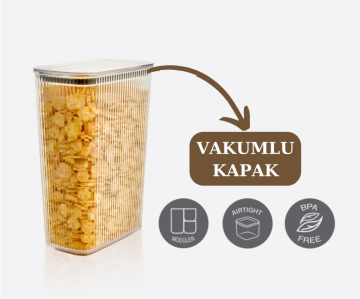 Flosoft Vakum Kapaklı Çizgi Desen Erzak Saklama Kabı 6’lı Set 2x(2100ml,1500ml,700ml)