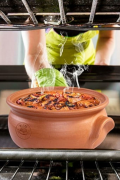 Elizi Çömlekleri El Yapımı Toprak Kapaklı Güveç Tencere, Küçük Boy Astarlı 3,5 Litre