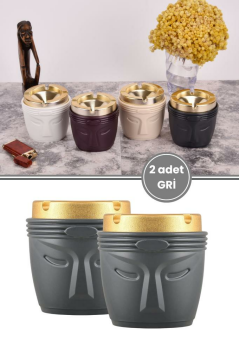 2 Adet King Oto Kokusuz Gold Küllük, Gold Kapaklı Kokusuz Dumansız Yuvarlak Lüks Küllük 2’li Set Gri