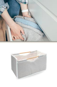 Flosoft Çok Amaçlı Kutu, Dolap Raf Düzenleyici, Dekoratif Ahşap Saplı Saklama Kutusu 32x17x18 cm