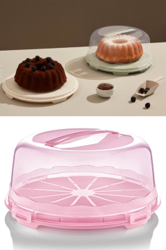 Flosoft Kek Pasta Börek Saklama Kabı, Kilitli Borcam Taşıma Fanusu 34cm Büyük Boy