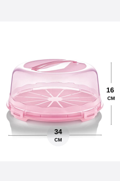 Flosoft Kek Pasta Börek Saklama Kabı, Kilitli Borcam Taşıma Fanusu 34cm Büyük Boy