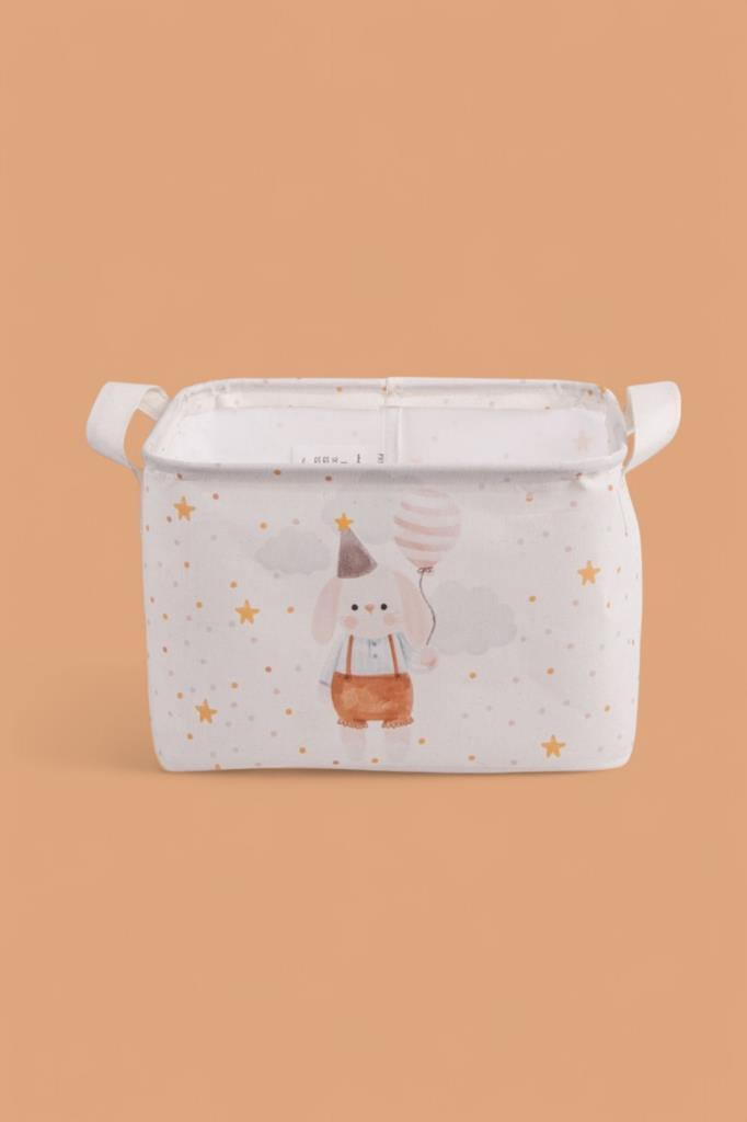 Tavşan Desenli Kulplu Dikdörtgen Bebek Çocuk Odası Düzenleyici Organizer 24x18x17 cm