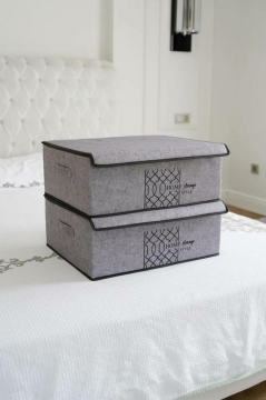 Flosoft 3 ADET Keçe Kapaklı Baza Hurcu, Çok Amaçlı Düzenleyici Organizer 50x40x19 Cm GRİ