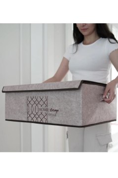 Flosoft 3 ADET Keçe Kapaklı Baza Hurcu, Çok Amaçlı Düzenleyici Organizer 50x40x19 Cm KREM