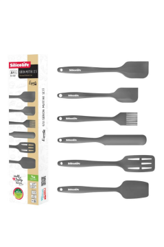 Silikon Mutfak Seti 6’lı, Isıya Dayanıklı Yanmaz Yapışmaz Silikon Spatula Seti 6 Parça Gri
