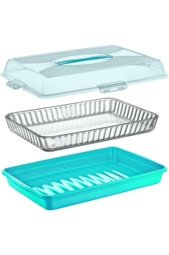 Flosoft Dikdörtgen Kek Pasta Börek Saklama Kabı, Kilitli Borcam Taşıma Kabı Büyük Boy 45cm