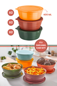 6 Adet Kapaklı Kahvaltılık Saklama Kabı 400 ml, Çok Amaçlı Yuvarlak Kase Çerezlik Set (6x400ml)