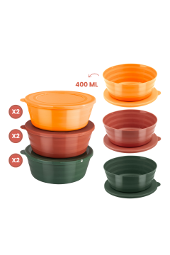 6 Adet Kapaklı Kahvaltılık Saklama Kabı 400 ml, Çok Amaçlı Yuvarlak Kase Çerezlik Set (6x400ml)