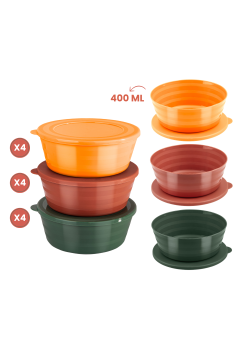 12 Adet Kapaklı Kahvaltılık Saklama Kabı 400 ml, Çok Amaçlı Yuvarlak Kase Çerezlik Set (12x400ml)