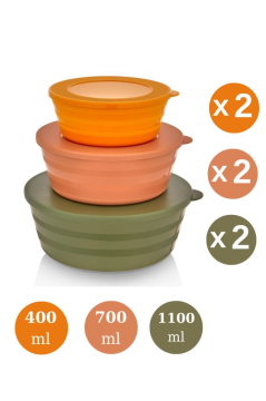6 Adet Kapaklı Erzak Saklama Kabı, Kase Çerezlik Kahvaltılık 3 Boy 6’lı Set 2x(400ml,700ml,1100ml)