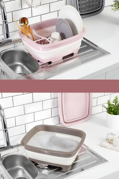 Flosoft Katlanabilir Maşrapa ve Akordiyon Bulaşıklık & Badya, Kaşıklık Tabaklık Kurutmalık 2’li Set