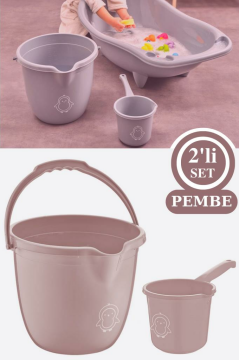 Flosoft Bebek Banyo Su Kovası ve Maşrapası Seti, Saplı Oluklu Kova 13lt ve Maşrapa 1,5lt 2’li Set