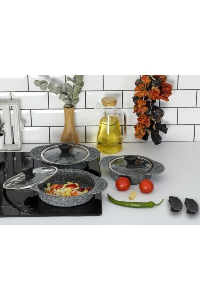 Granit Plus 3'lü Sahan Seti Silikonlu Gri 3182