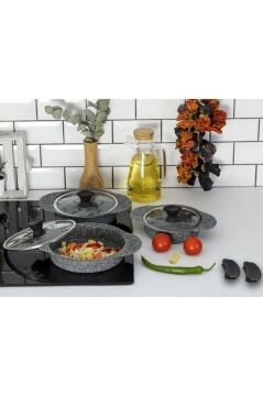 Granit Plus 3'lü Sahan Seti Silikonlu Gri 3182