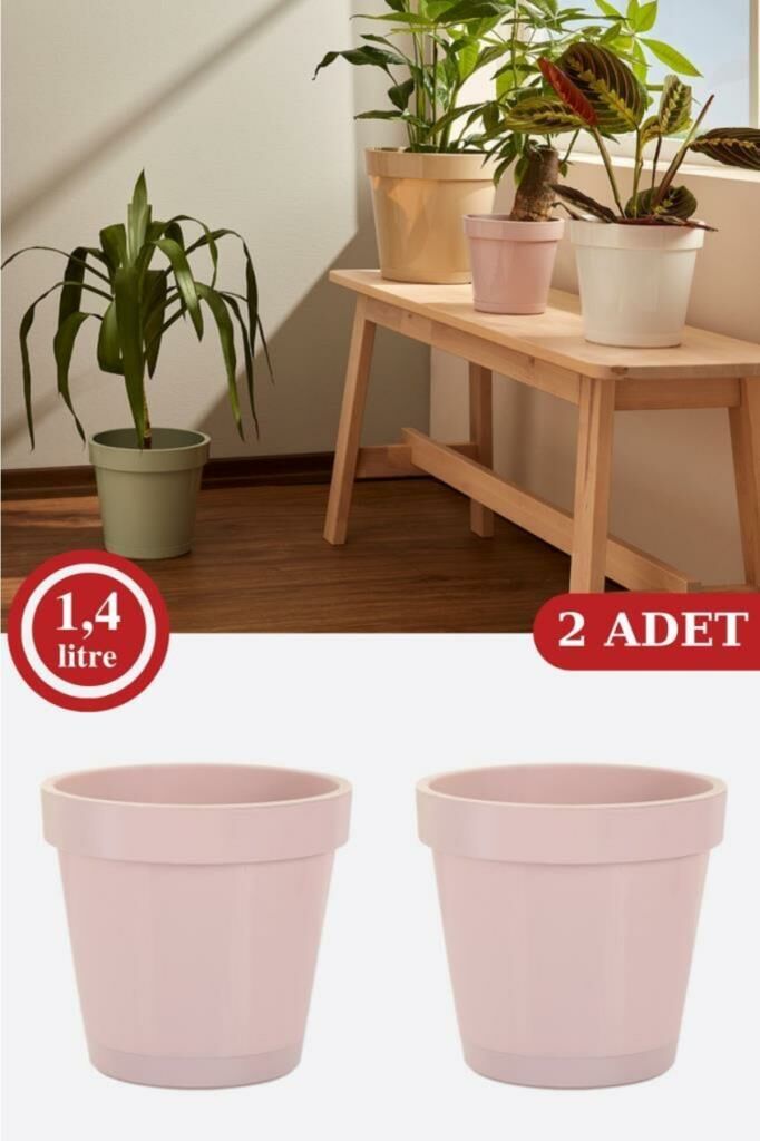 Istanbul Saksı 1,4 Litre, Dekoratif Tabaklı 2 No Saksı 2 Adet