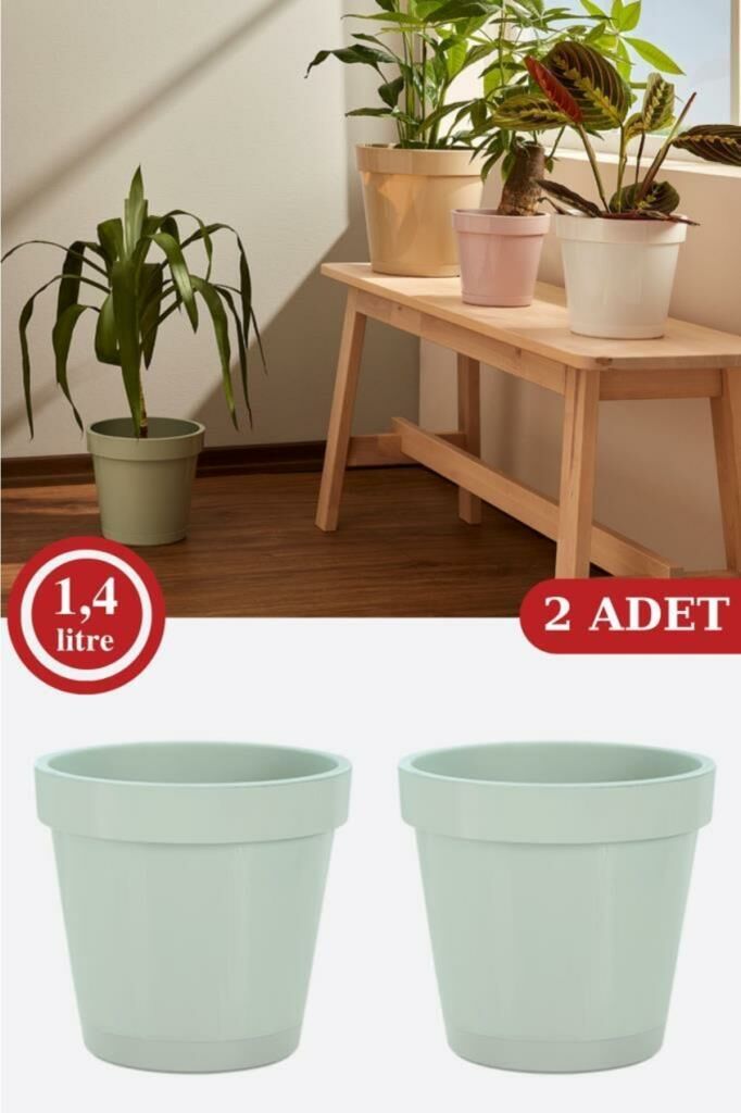 Istanbul Saksı 1,4 Litre, Dekoratif Tabaklı 2 No Saksı 2 Adet