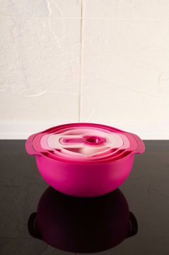 Easy Mix Karıştırma Kabı - Ölçü Kaşığı ve Süzgeçli 9'lu Pembe Set