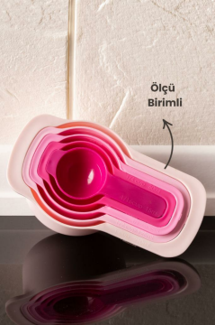 Easy Mix Karıştırma Kabı - Ölçü Kaşığı ve Süzgeçli 9'lu Pembe Set