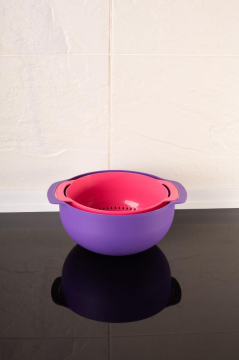 Makarna, Sebze, Meyve Yıkama Süzgeci Badyalı - 5 Litre Karıştırma Kabı Çok Amaçlı İkili Set 26 cm