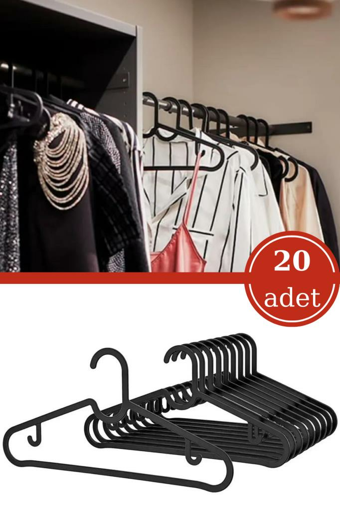 Flora 20 Adet Slim Elbise Askısı, Gömlek Pantolon Tişört Şal Kıyafet Askısı 20’li Set