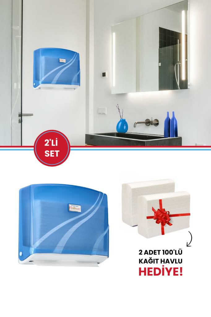 Flora Z Katlamalı Kağıt Havluluk 200'lü F177 Mavi, 2 Adet 100lü Kağıt Havlu HEDİYE