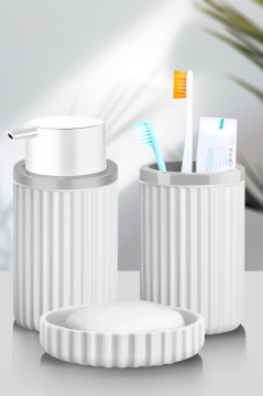 Flora 5 Parça Banyo Seti (Çöp Kovası 6 lt, WC Fırça, Sıvı Sabunluk, Katı Sabunluk, Diş Fırçalık)