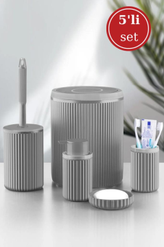 Flora 5 Parça Banyo Seti (Çöp Kovası 6 lt, WC Fırça, Sıvı Sabunluk, Katı Sabunluk, Diş Fırçalık)