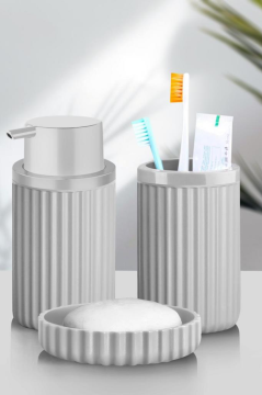Flora 5 Parça Banyo Seti (Çöp Kovası 6 lt, WC Fırça, Sıvı Sabunluk, Katı Sabunluk, Diş Fırçalık)