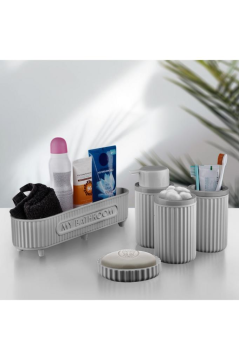 Flora 5 Parça Banyo Seti (Çok Amaçlı Sepet, Sıvı Sabunluk, Katı Sabunluk, Diş Fırçalık, Pamukluk)