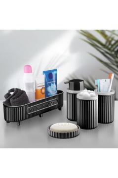 Flora 5 Parça Banyo Seti (Çok Amaçlı Sepet, Sıvı Sabunluk, Katı Sabunluk, Diş Fırçalık, Pamukluk)