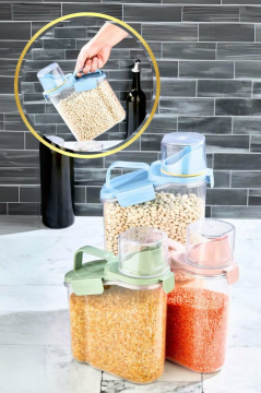 Flora Çok Fonksiyonlu Un, Bakliyat, Deterjan Saklama Kabı (Contalı Sızdırmaz) 1100 ml 3'lü Set