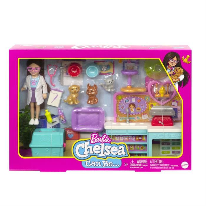 BARBIE CHELSEA MESLEKLERİ ÖĞRENİYOR VETERİNER OYUN SETİ HGT12