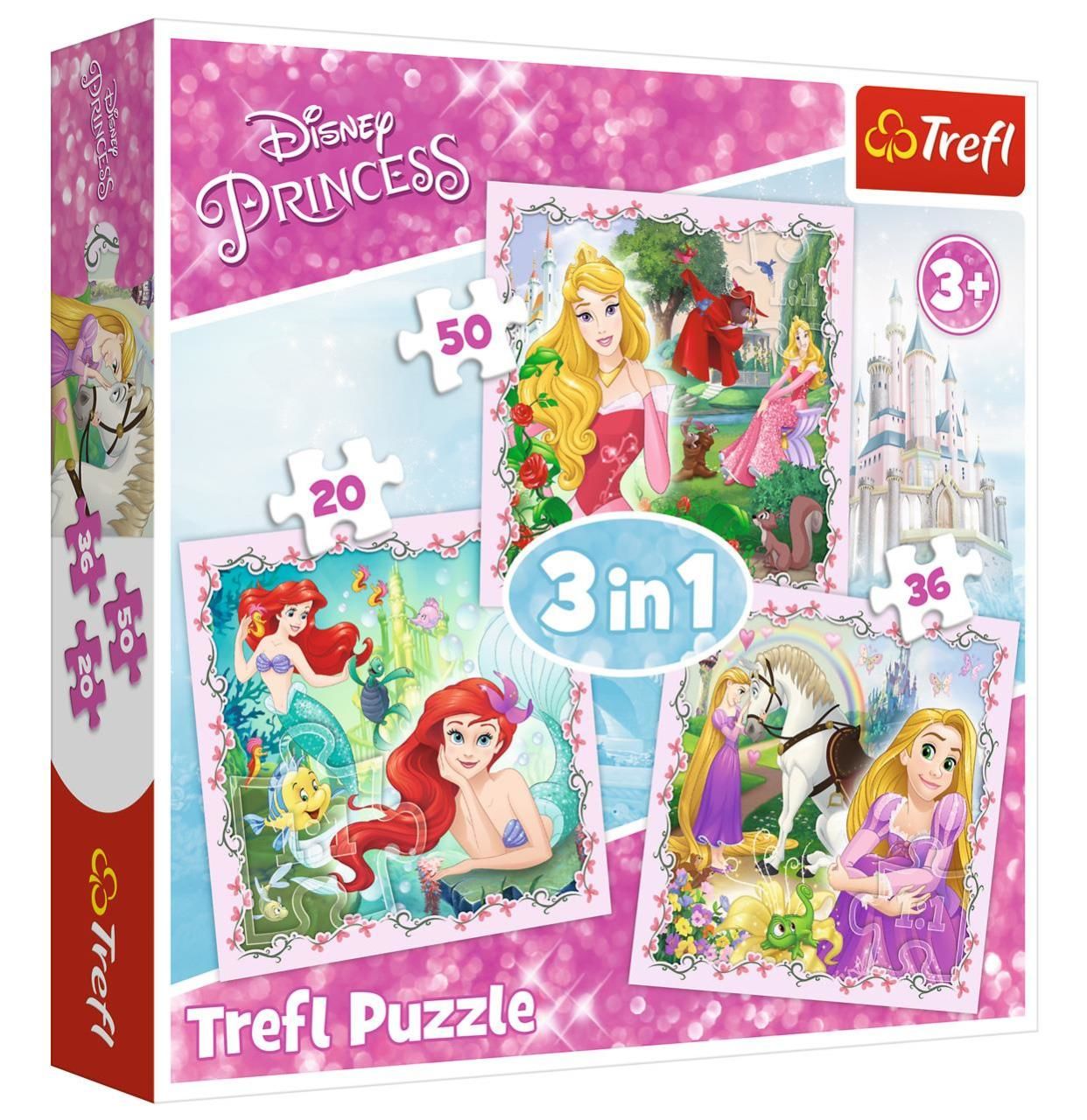 Trefl Puzzle 106 Parça 3 in 1 Rapunzel Aurora and Ariel