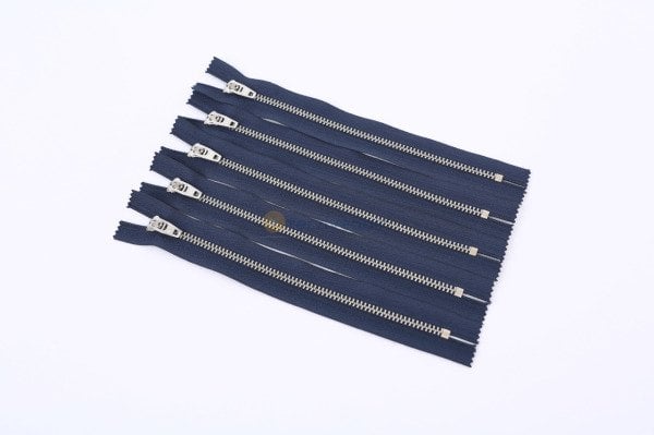 5 Pieces 18cm Navy Blue Silver Metal Zipper