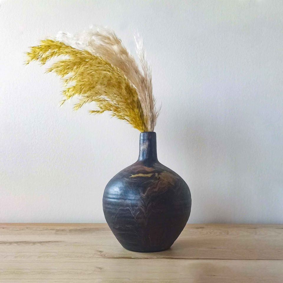 Kaotik Boyalı Oval Vazo