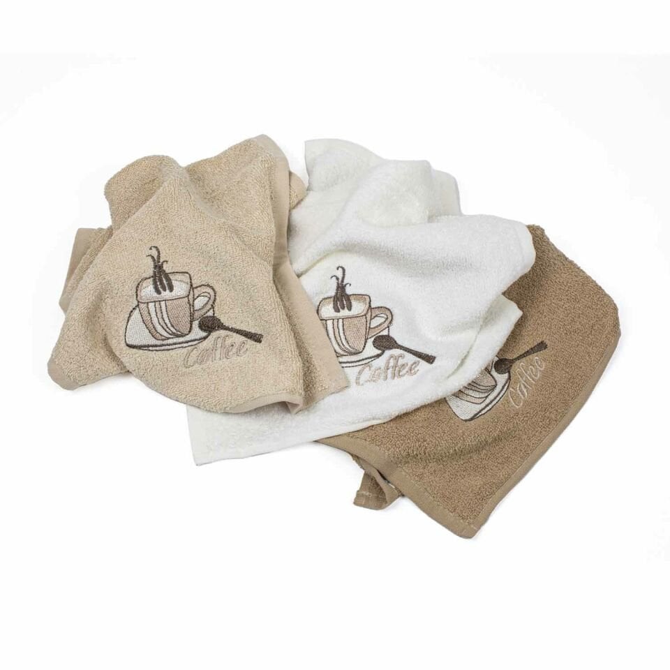 3'lü Kahve İşlemeli Mutfak Havlusu