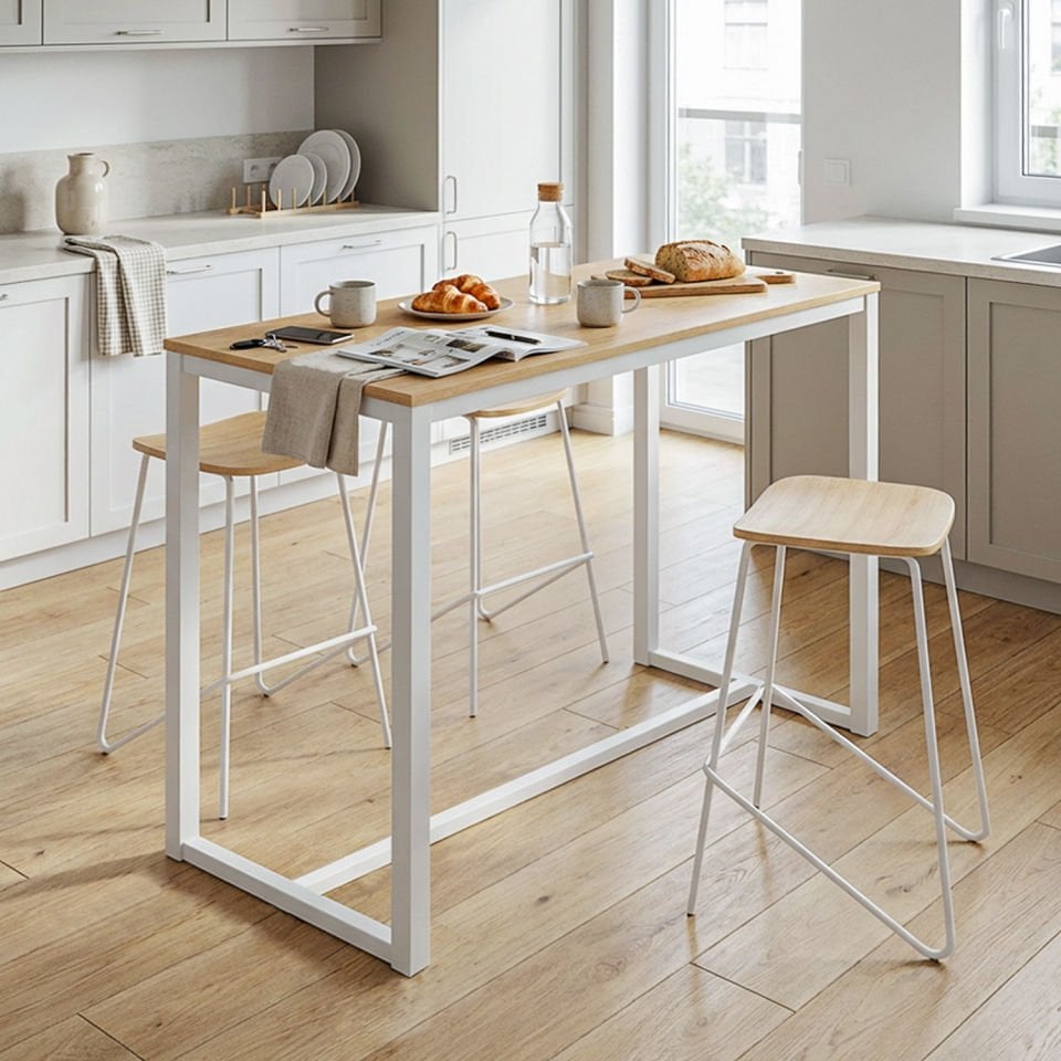 Hector 113 Bar Masası Beyaz-Meşe