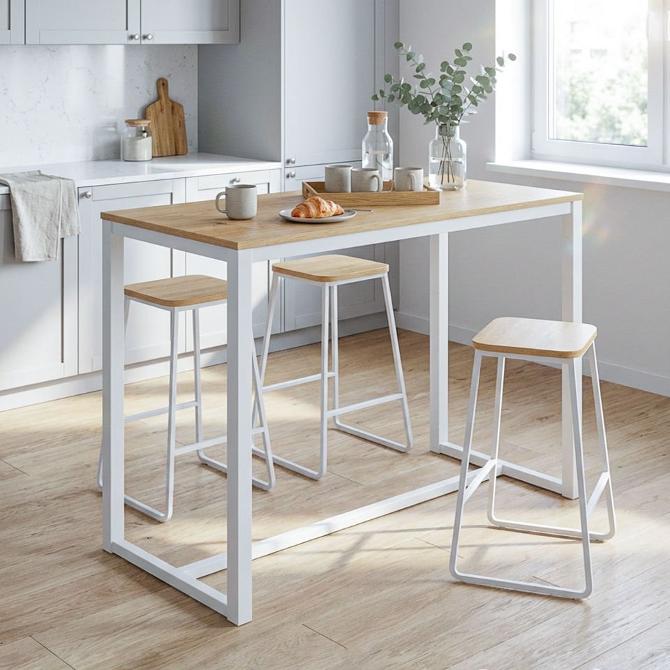 Hector 120 Bar Masası Beyaz-Meşe