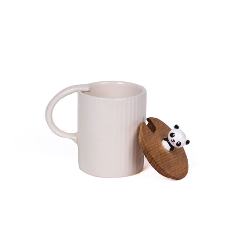 Figürlü Bambu Kapaklı Kupa Panda