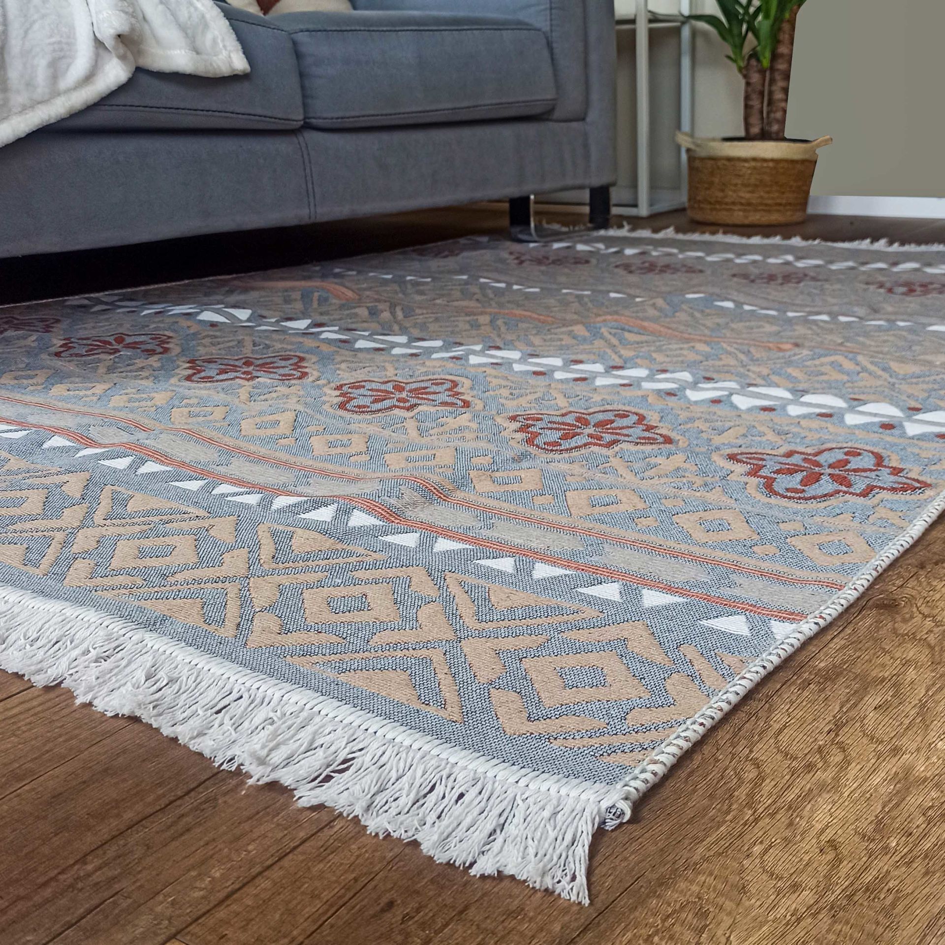 Çift Taraflı Geometrik Desenli Kilim 120X180