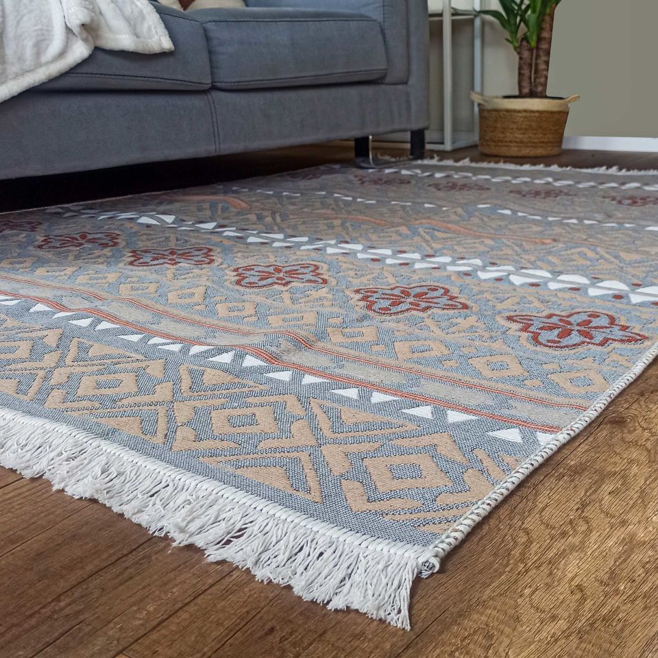 Çift Taraflı Geometrik Desenli Kilim 120X180
