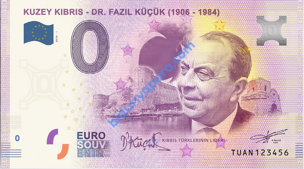 0 Euro Hatıra Parası - Kıbrıs - Dr.Fazıl Küçük 2019 ( Özel Föy ve Zarflı )