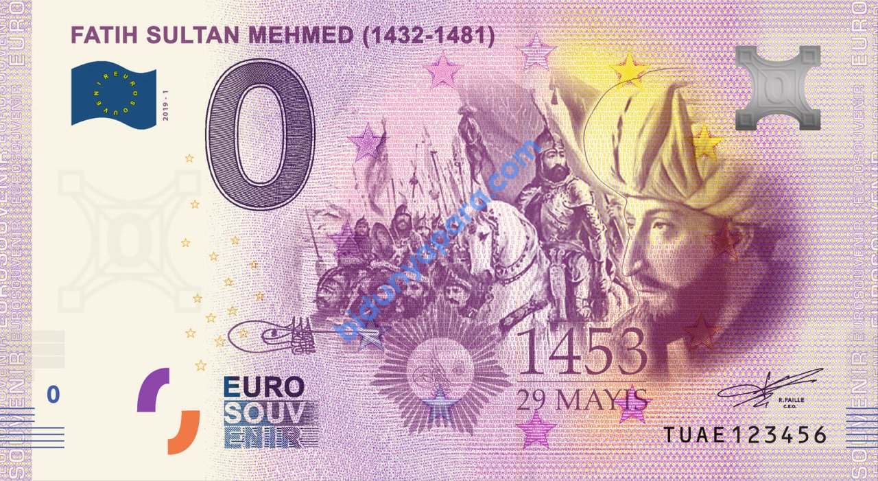 0 Euro Hatıra Parası - Fatih Sultan Mehmed - 2019 ( Föylü )