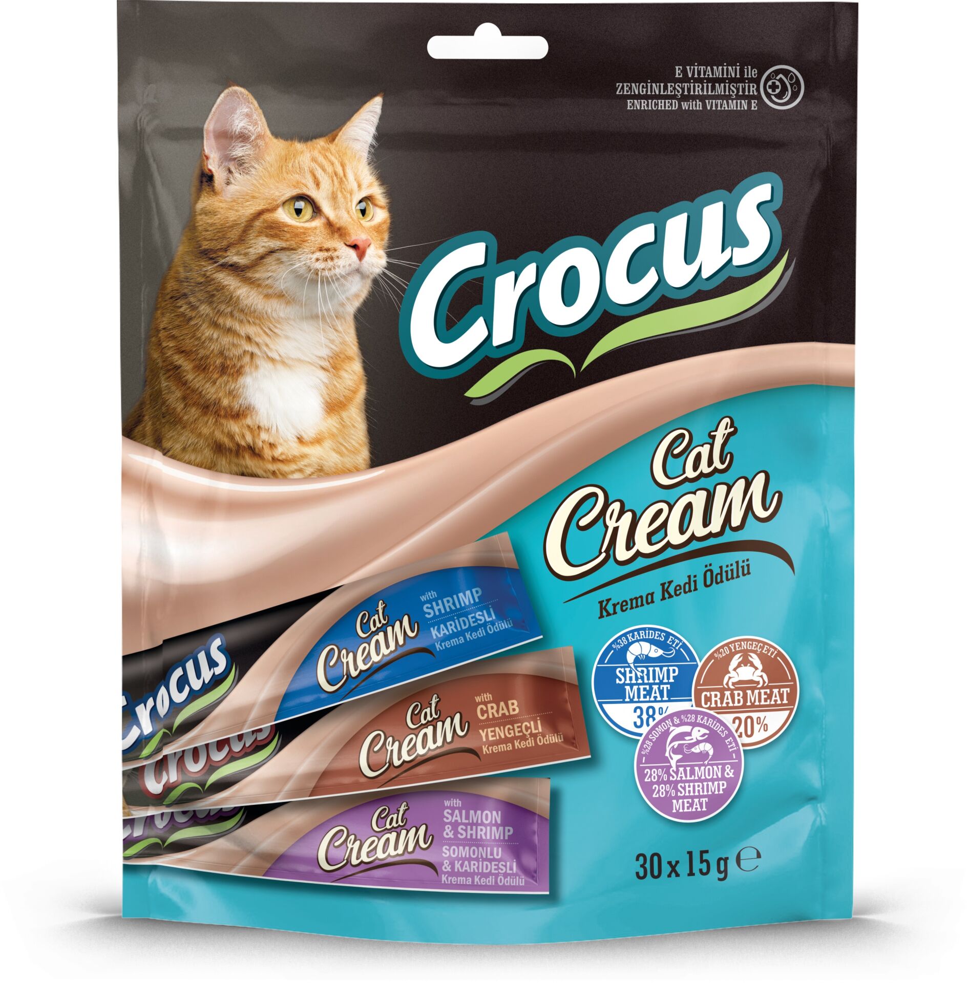 Crocus Çoklu Somon-karides & Yengeç & Ördekli Krem Kedi Ödülü 30x15gr