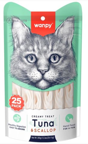 Wanpy Creamy Ton Balıklı ve Deniz Taraklı Krema Kedi Ödülü 25 X 14 gr (stt:04/2026)