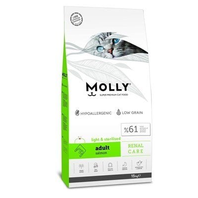 Molly Renal Care HypoAllergenic Somonlu Düşük Tahıllı Kısırlaştırılmış Kedi Maması 15 kg(stt.05/2025)